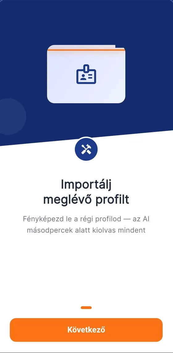 Meglévő profil importálása fotóról, amit az AI olvas ki.